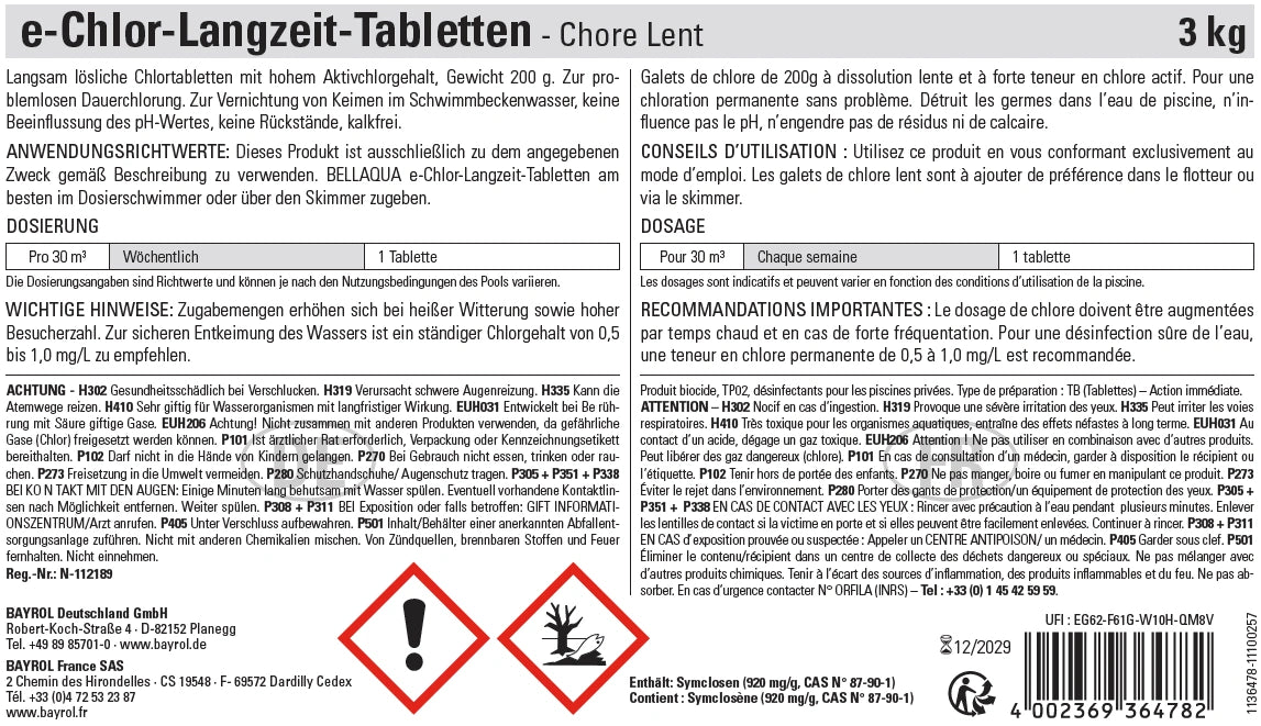 Bellaqua Chlore Lent en galets 200g